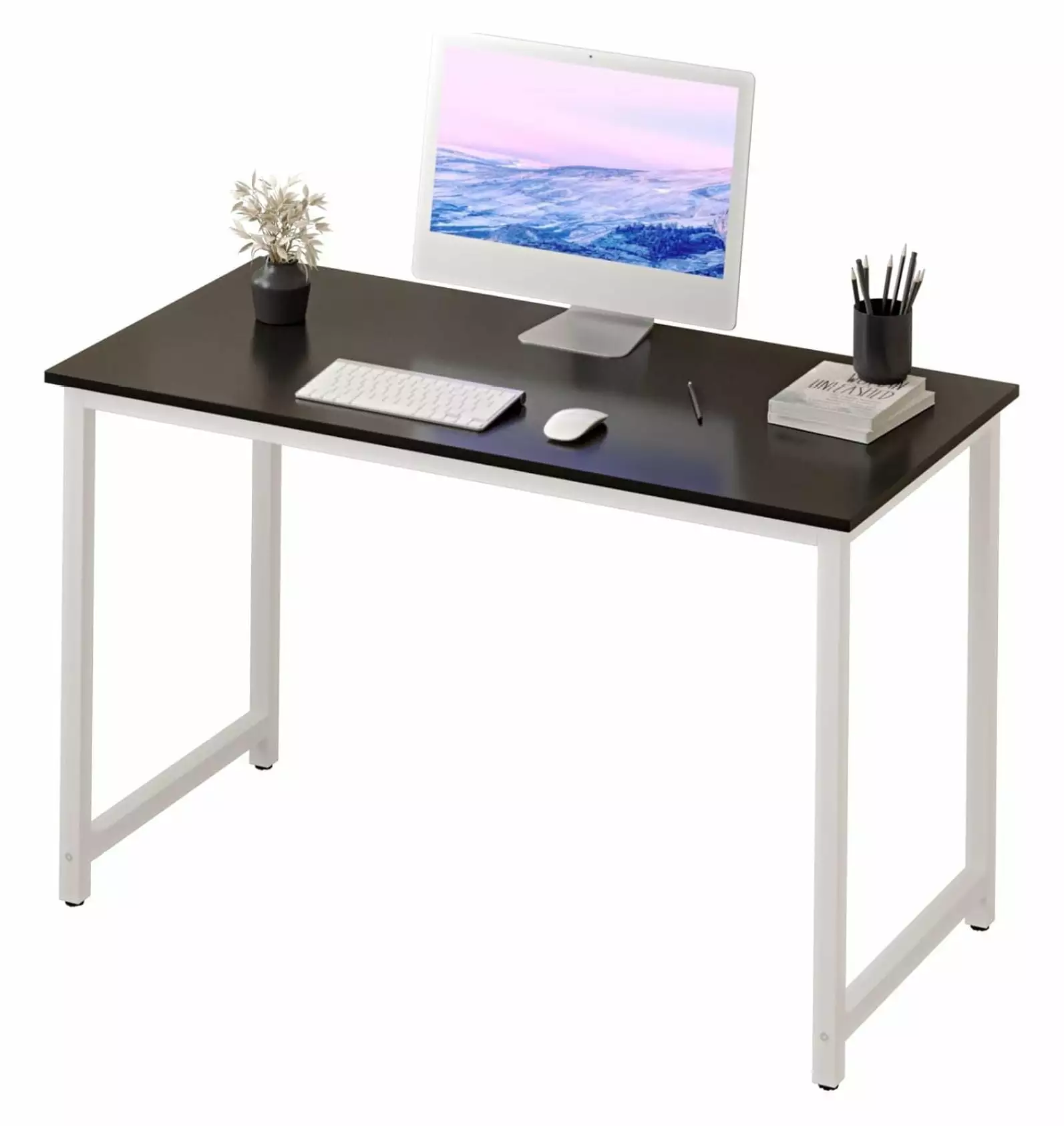 ZeloraGildan 47 Inch Black Computer Desk Home Office White Frame