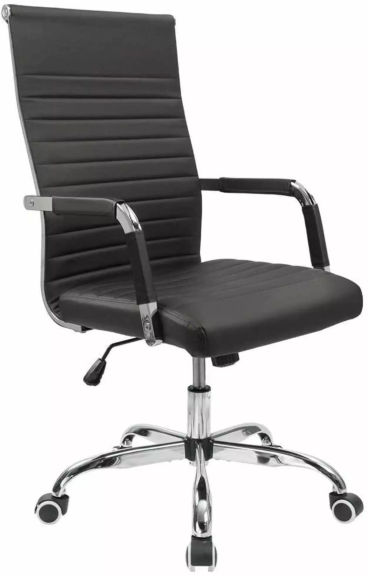 Ribbed Office Desk Chair Mid-Back PU Leather Executive Conference Task Chair Adjustable Arms FYB
