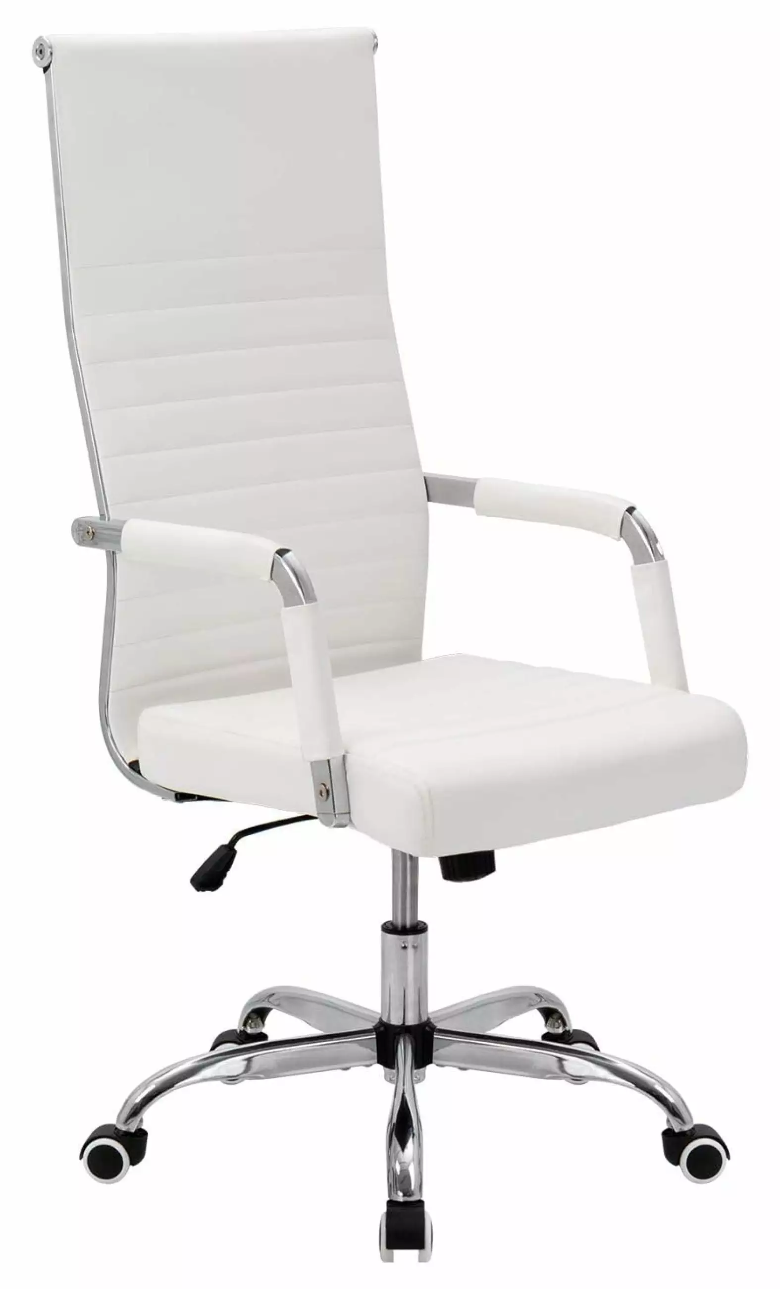 Ribbed Office Chair High Back PU Leather Executive Conference Chair Adjustable Swivel Chair White Huang zhong wen