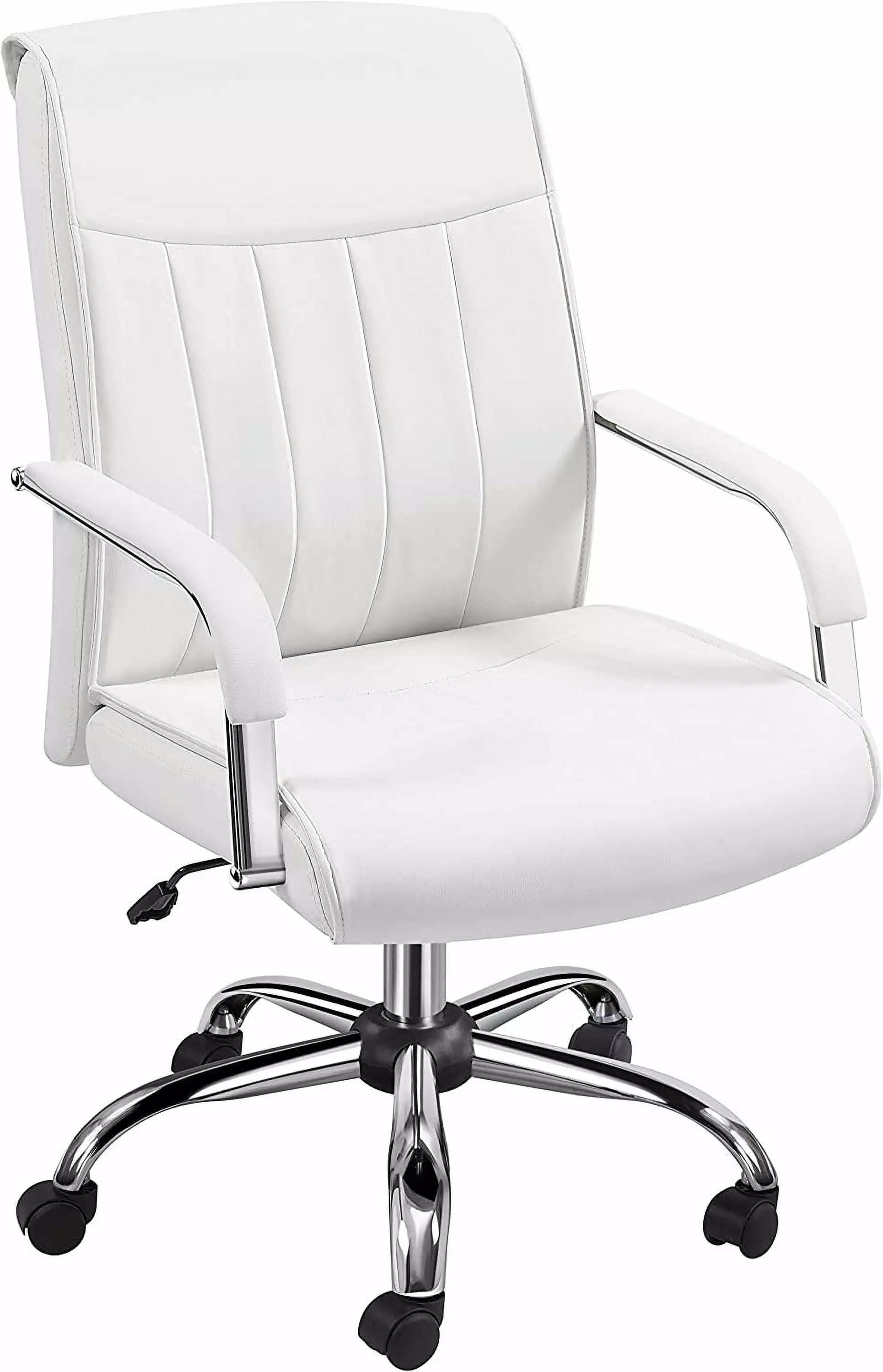 Mid Back Office Desk Task Chair Executive Conference Leather Chair Lumbar Support Padded Armrests Wide Seat JSPark