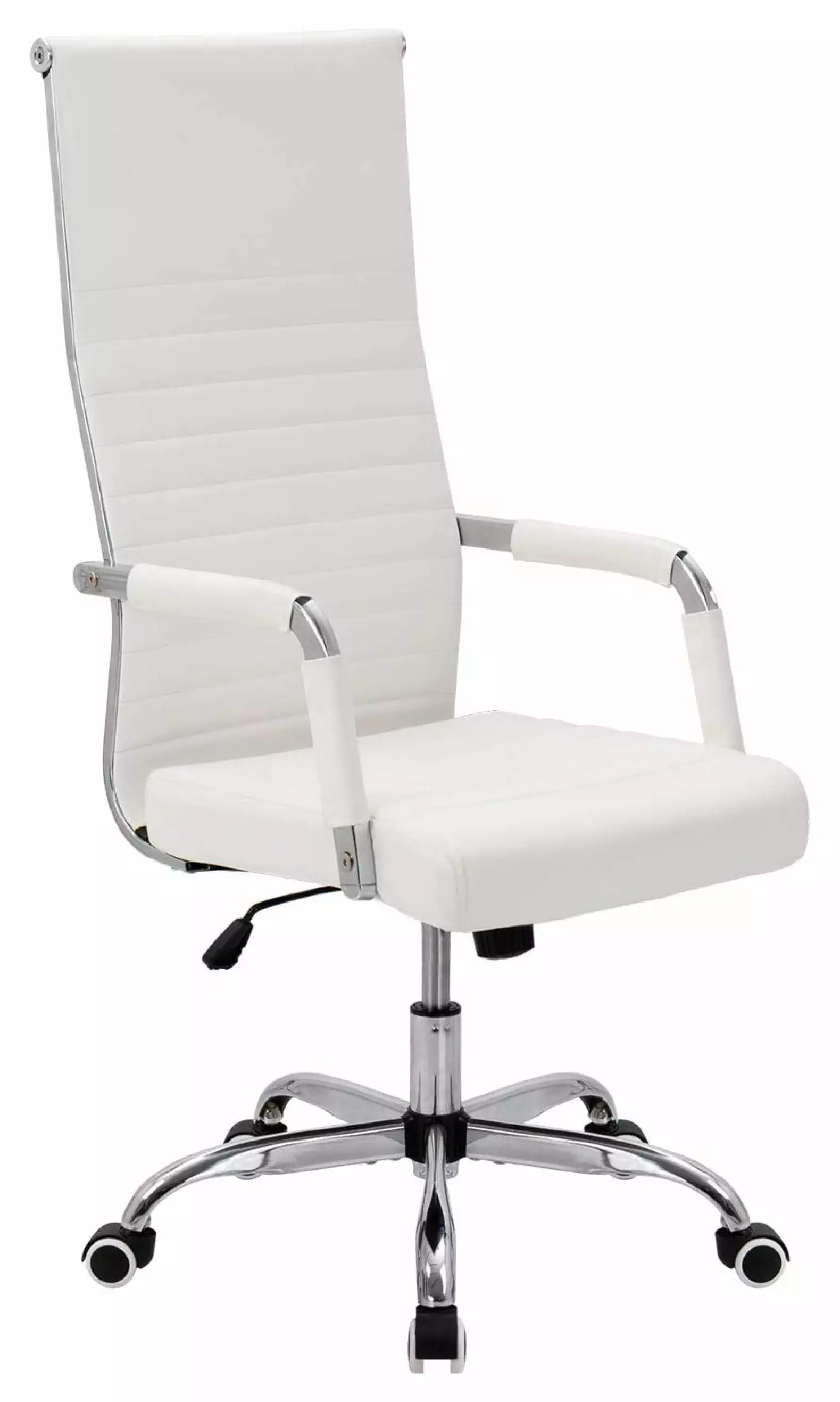 Ribbed Office Chair High Back PU Leather Executive Conference Chair Adjustable Swivel Chair White Liuyao