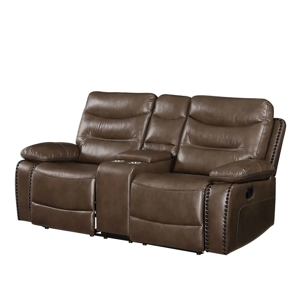 Aashi Loveseat Console Motion Brown Leather-Gel Match Reclining Sofa Acme Furniture