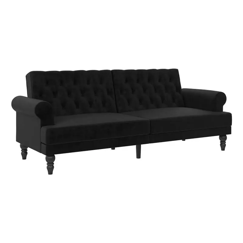 Pemberly Row Modern Contemporary Upholstered Futon Black Velvet