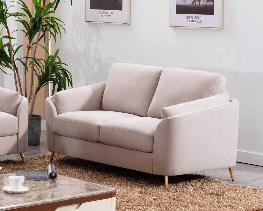Dcenta Contemporary Beige Loveseat Gold Metal Legs - Plywood Pocket Springs