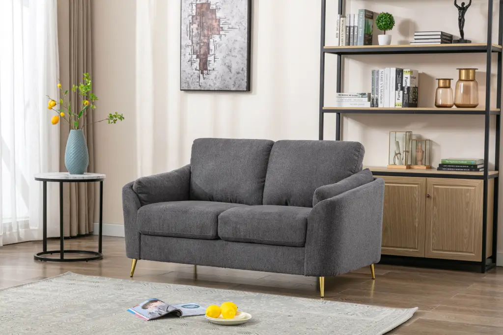 DeeHome Contemporary Dark Gray Loveseat Gold Metal Legs - Plywood Pocket Springs Sofa
