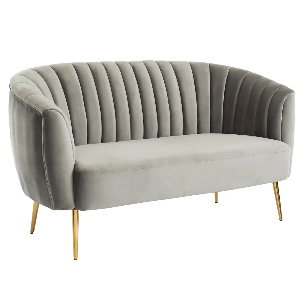 Furniture America Darque Contemporary 2-Seater Loveseat Sofa Gray Faux Velvet - Modern Design