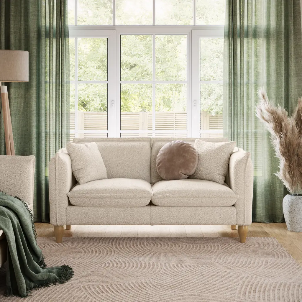 Kris & Alley Landon Cream Boucle Fabric Upholstered Contemporary Loveseat Wood Legs