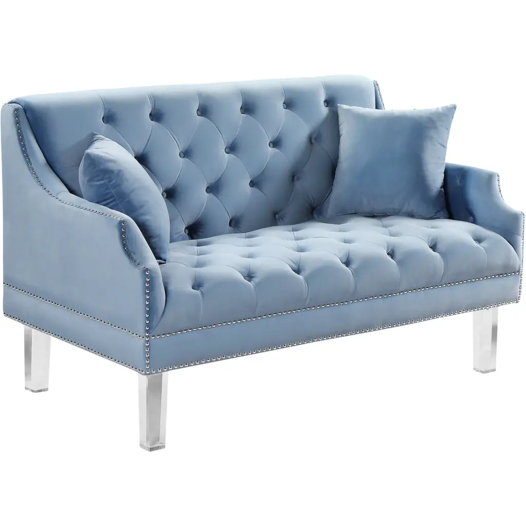 Maykoosh Contemporary Sky Blue Velvet Loveseat Modern Design