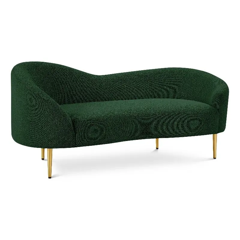 Pemberly Row Contemporary Boucle Fabric and Metal Loveseat Green and Gold