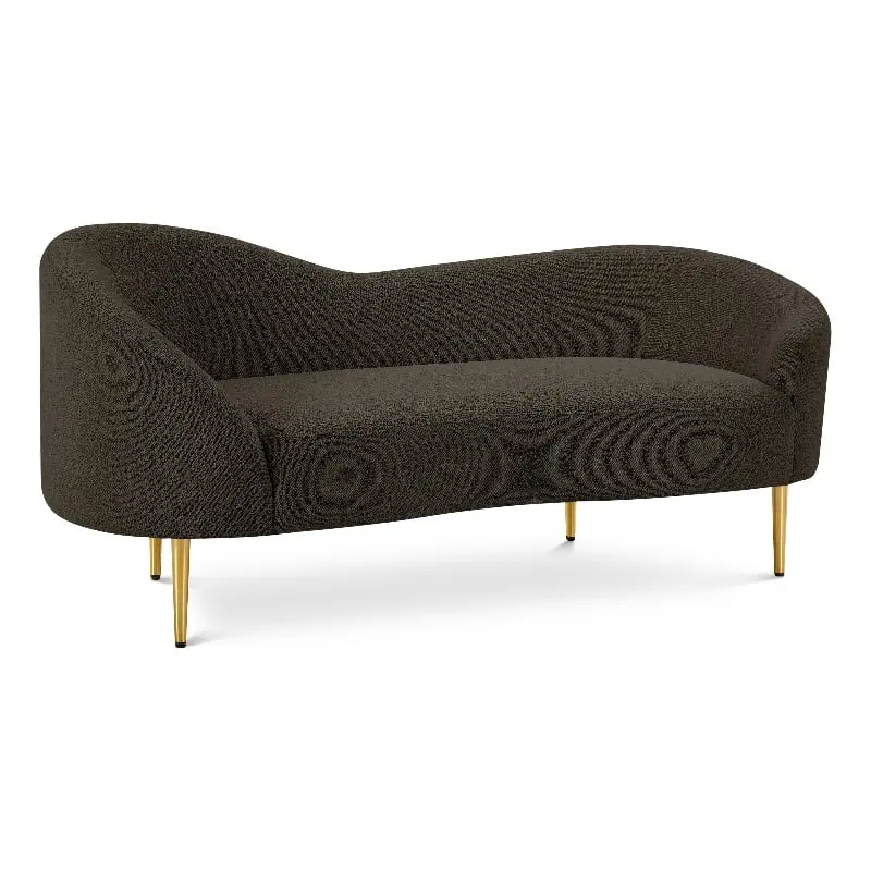 Pemberly Row Contemporary Boucle Fabric and Metal Loveseat Brown and Gold