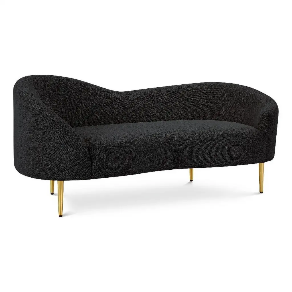 Pemberly Row Contemporary Boucle Fabric and Metal Loveseat Black and Gold