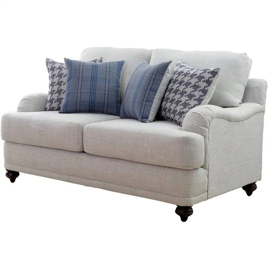 Pemberly Row Contemporary Fabric Recessed Arms Upholstery Loveseat Gray