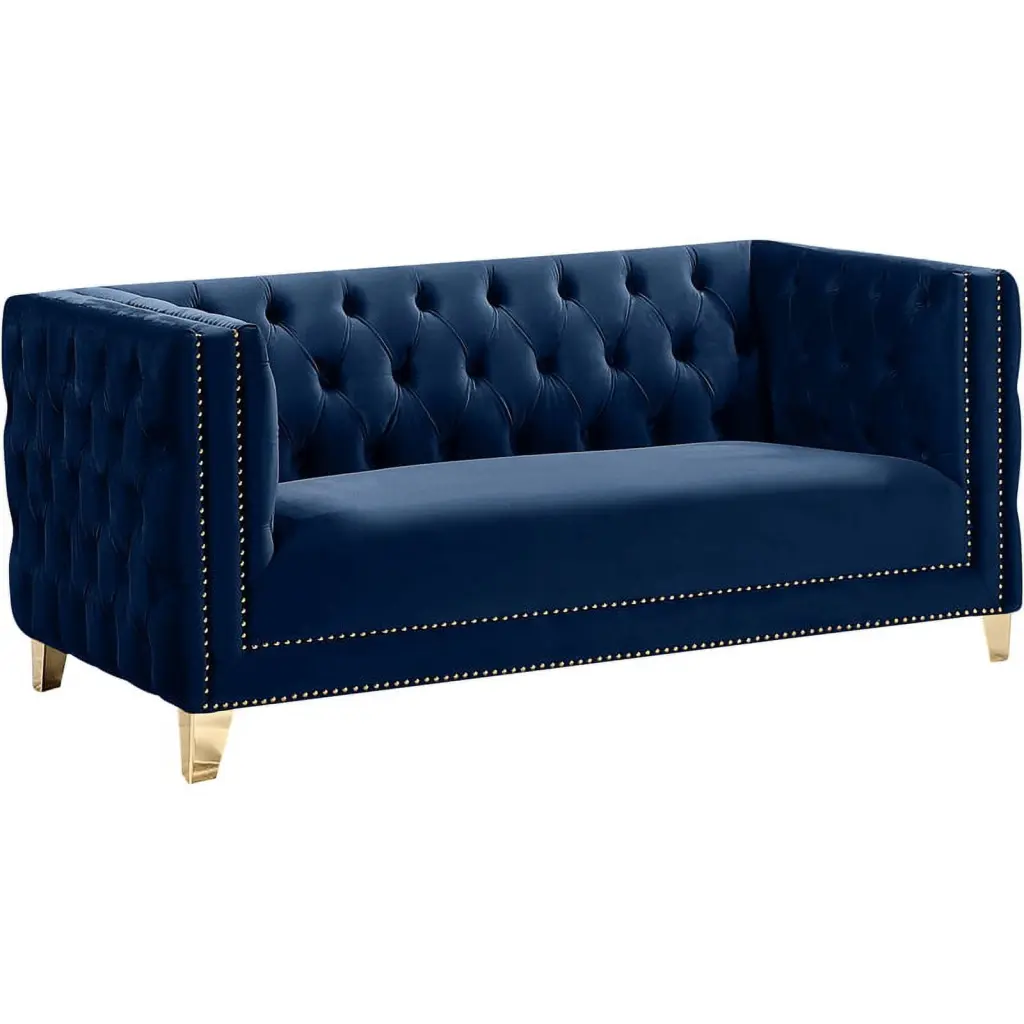 Pemberly Row Contemporary Navy Velvet and Iron Loveseat Soft Comfort