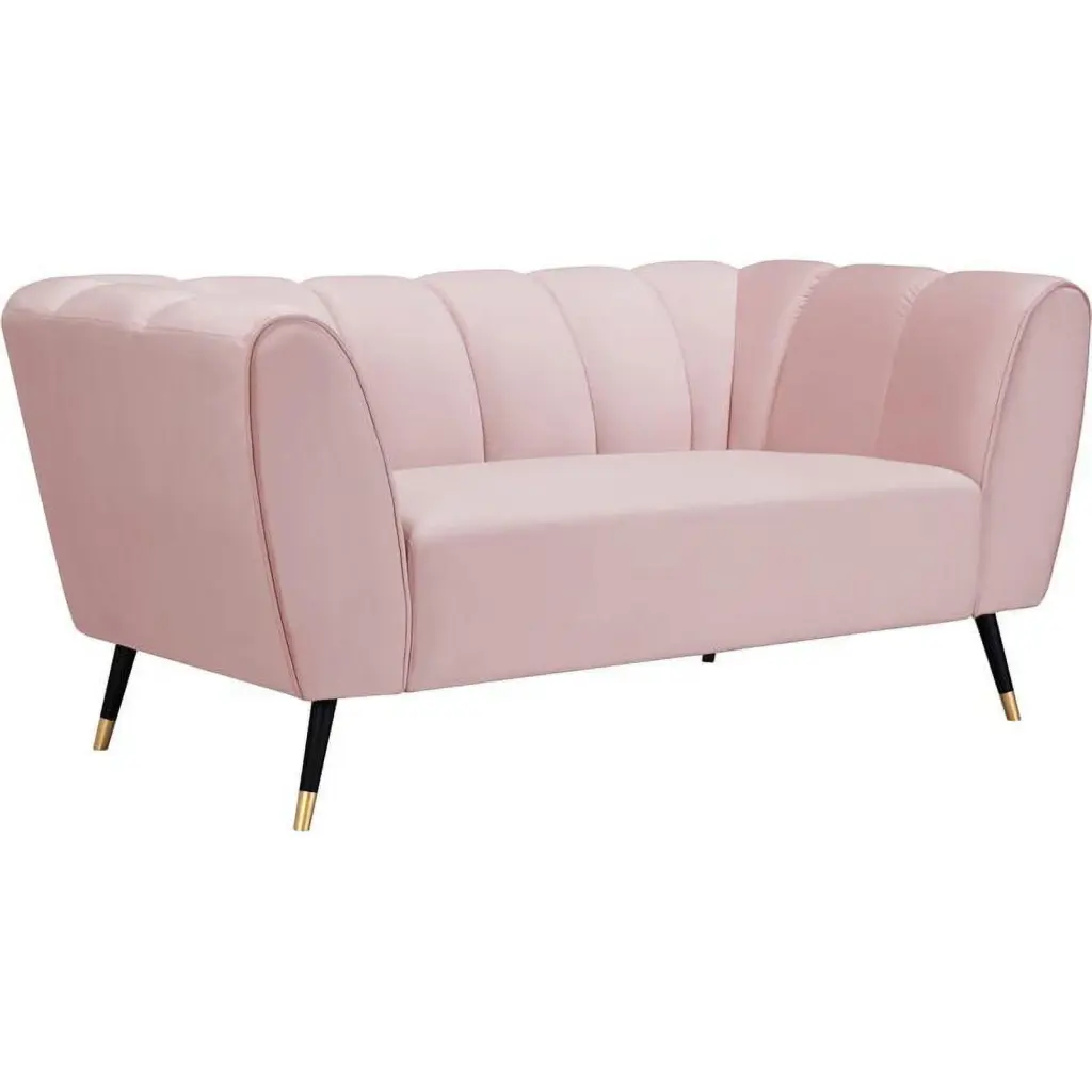 Pemberly Row Contemporary Velvet and Metal Loveseat Soft Pink - Modern Living Room Sofa