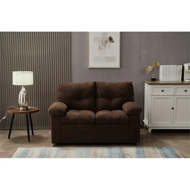 Pemberly Row Modern Contemporary Linen Living Room Loveseat Brown
