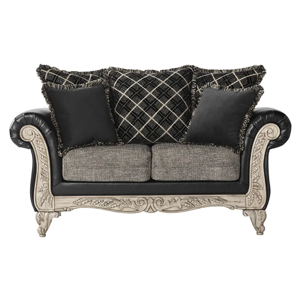 San Marino 2-Tone Fabric Wooden Frame Loveseat Ebony - Modern Sofa Roundhill Furniture