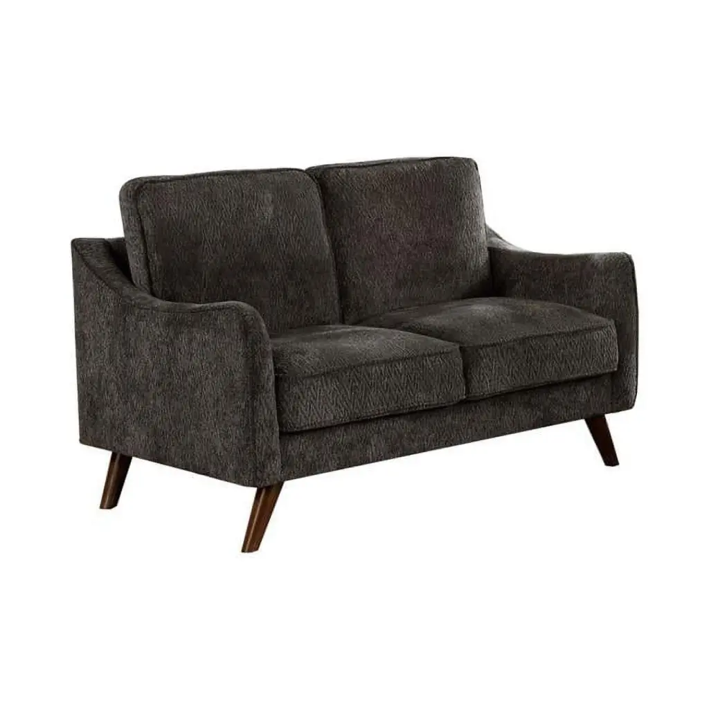 Loveseat Curved Track Arms and Splayed Legs Dark Gray Saltoro Sherpi Contemporary Sofa