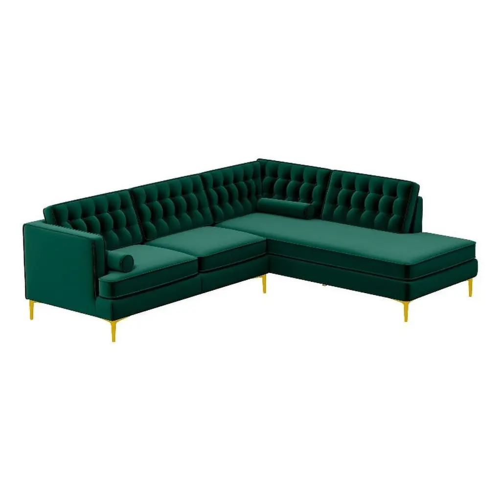 Castle Modern Pillow Back Velvet Right Facing Green Sectional Sofa Ashcroft