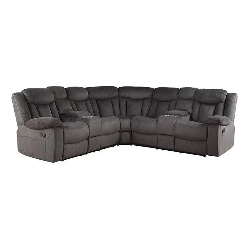Bowery Hill Contemporary Fabric Sectional Sofa Cup Holders Dark Brown