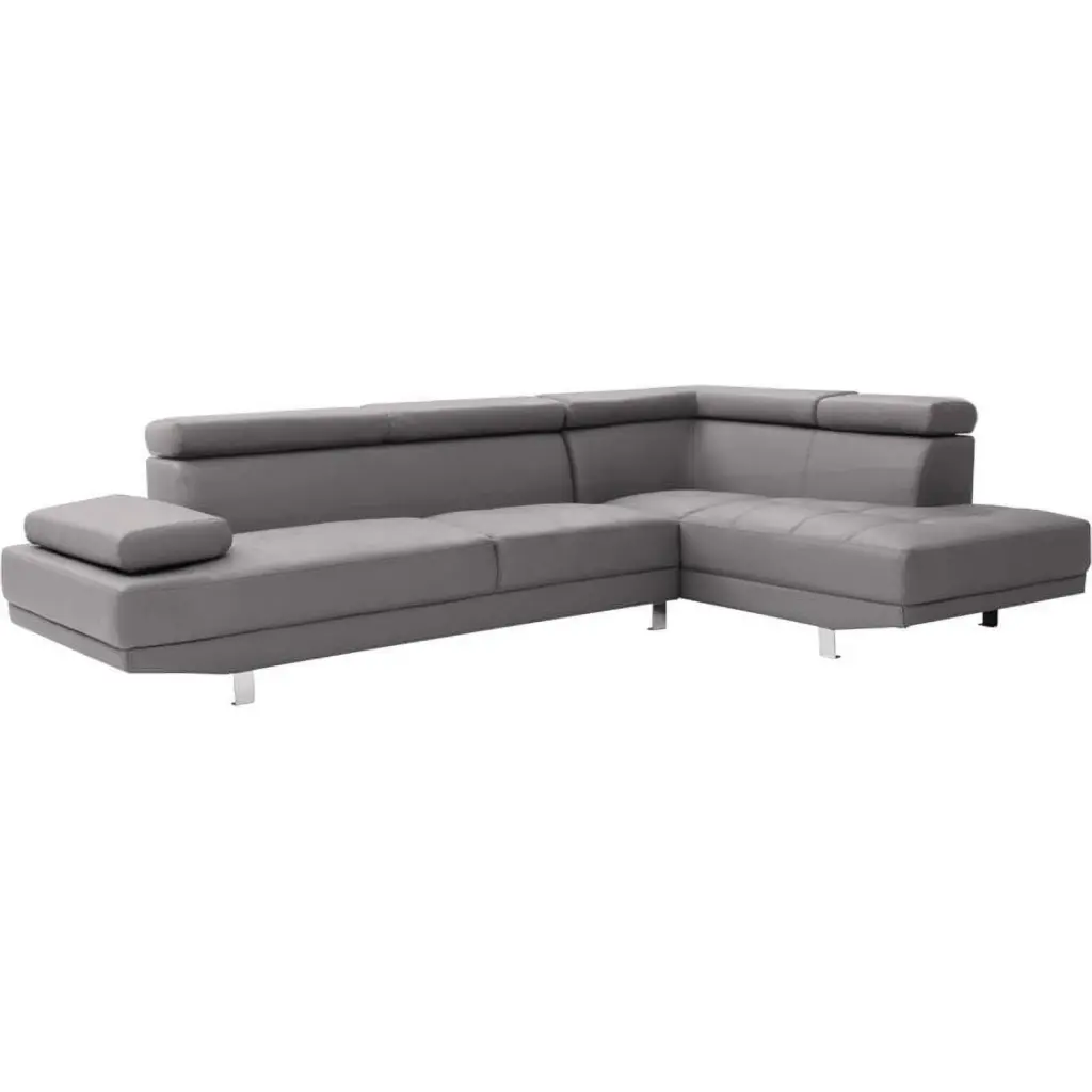 Maklaine Contemporary Faux Leather Sectional Sofa Gray Finish