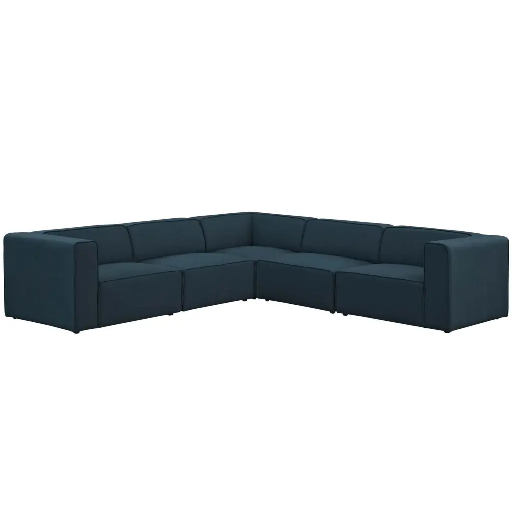 Modern Contemporary Urban Design Living Room Lounge Club Lobby Sectional Sofa Set Blue Fabric