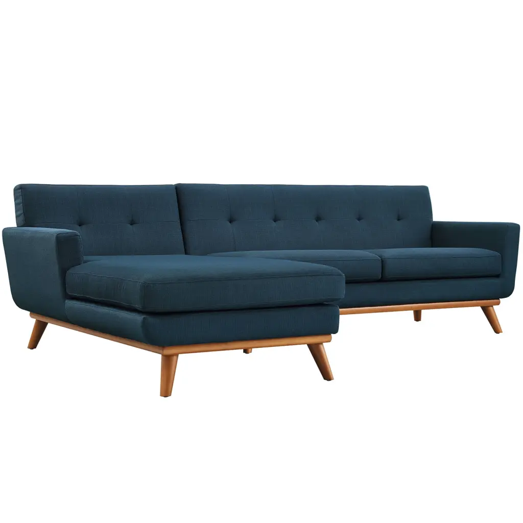 Sectional Sofa Couch Azure Navy Blue Fabric Living Kitchen Cafe Bistro Restaurant Modern Contemporary
