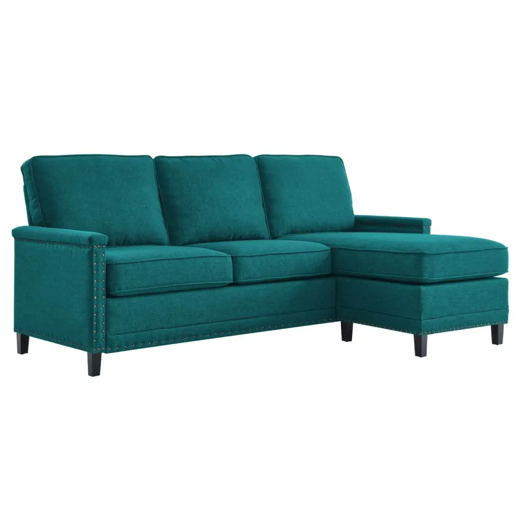 Teal Blue Fabric Sectional Sofa Living Room, Kitchen Cafe, and Hospitality Spaces Mod
