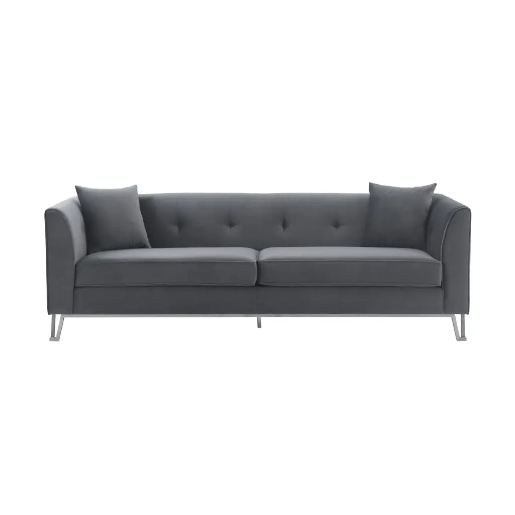 Everest 90 Gray Fabric Upholstered Sofa Brushed Stainless Steel Legs Armen Living
