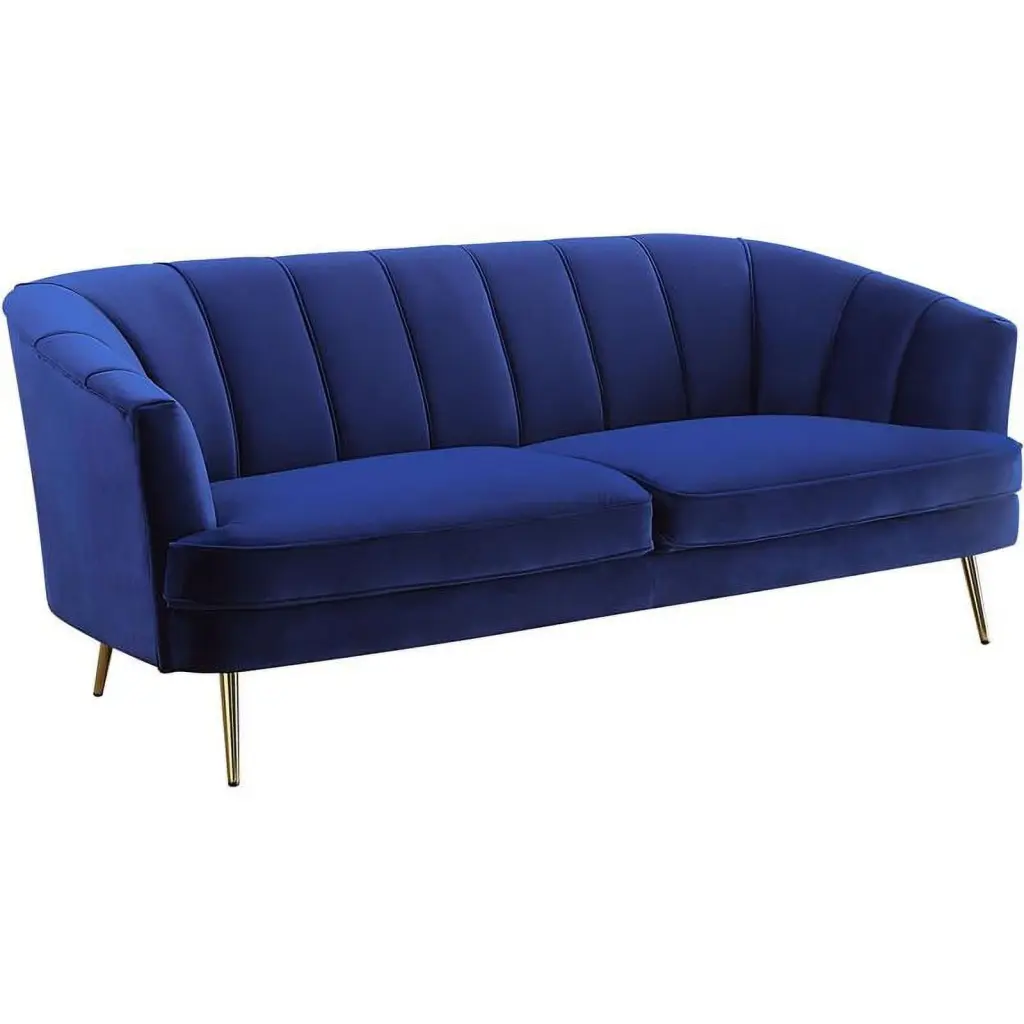 Bowery Hill Contemporary Fabric Sofa Blue Velvet Stylish Living Room