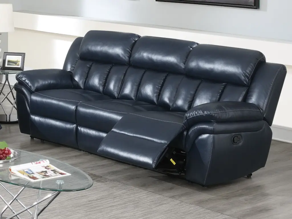Contemporary Navy Blue Living Room Reclining 1pc Sofa Plush Padded Headrest Armrest Couch Esofastore