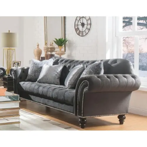 Goldmeet ACME Gaura Sofa 4 Pillows Dark Gray Velvet 53090