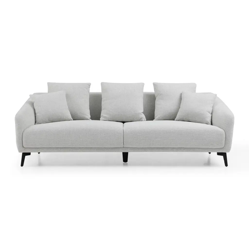 Contemporary Modern Light Grey Fabric Upholstered Sofa Metal Legs HATNOKIL