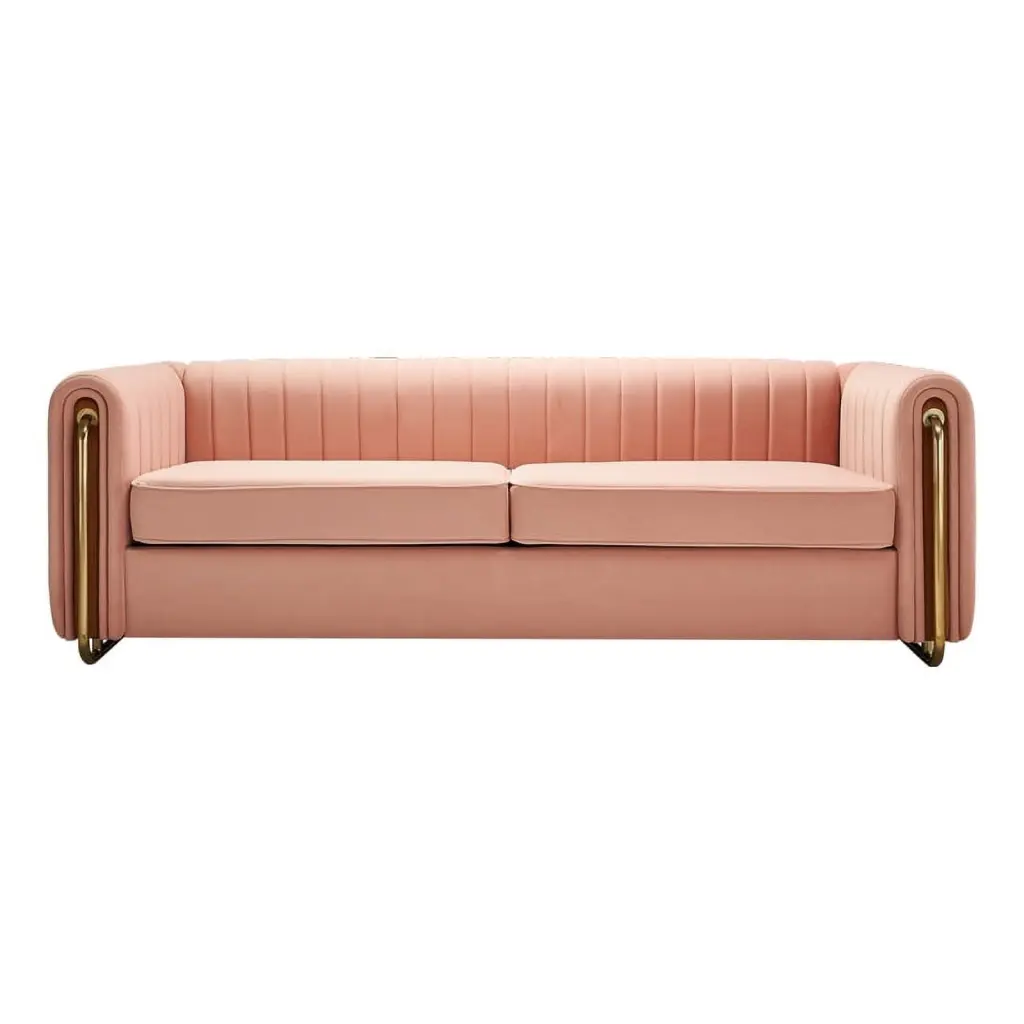 Contemporary Velvet Sofa Couch 84.25W Living Room Pink Jamini