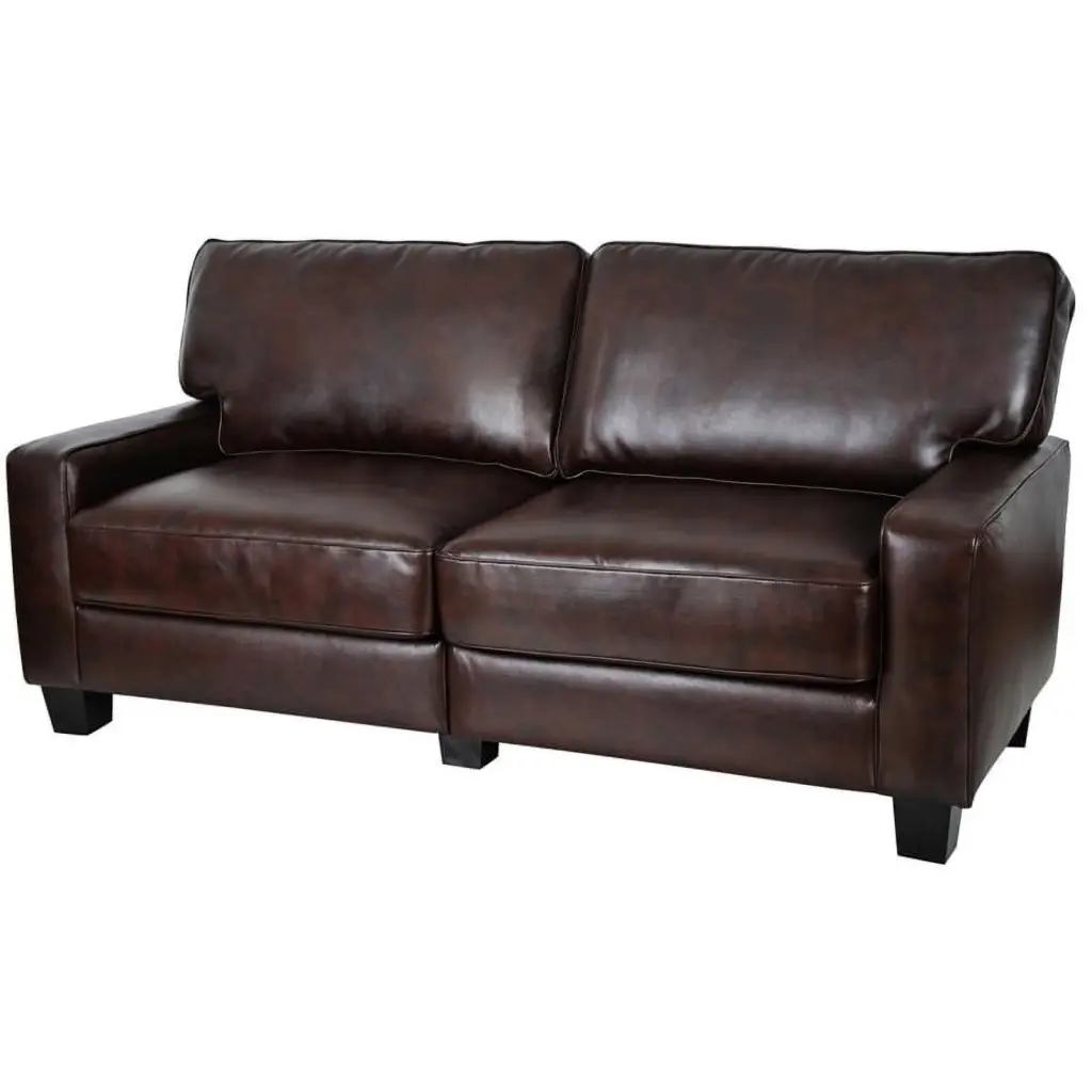 Kingfisher Lane Pillow Back Contemporary Faux Leather Sofa Chestnut Brown