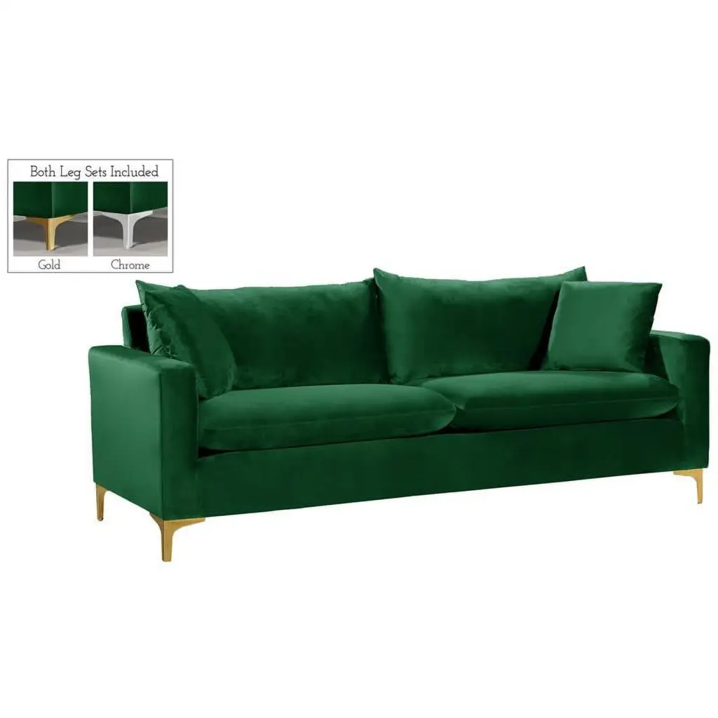 Maklaine Contemporary Green Velvet Sofa Modern Living Room