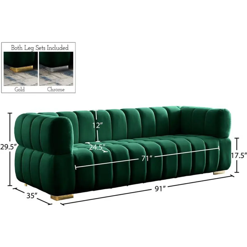 Maklaine Contemporary Green Velvet Sofa 2 Sets Legs Modern Design