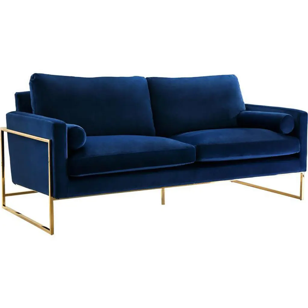 Maklaine Contemporary Navy Velvet Sofa Upholstered Living Room Furniture