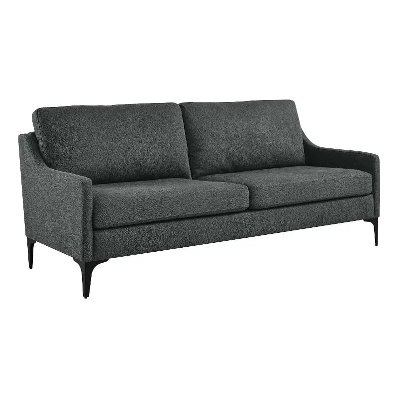 Maklaine Contemporary Upholstered Fabric and Metal Sofa Charcoal Living Room
