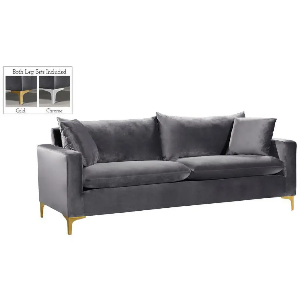 Maklaine Contemporary Upholstery Velvet Sofa Gray