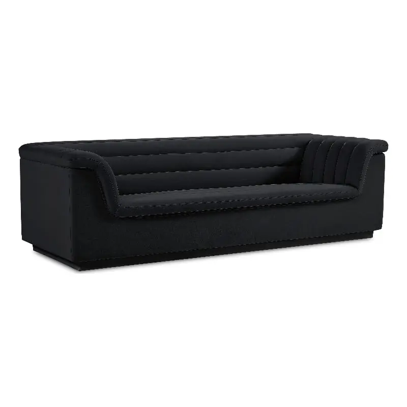 Meridian Furniture Cascade Black Velvet Fabric Sofa Modern Living Room