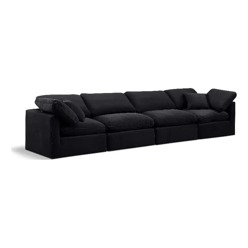 Meridian Furniture Indulge 129 Contemporary Black Velvet Modular Sofa