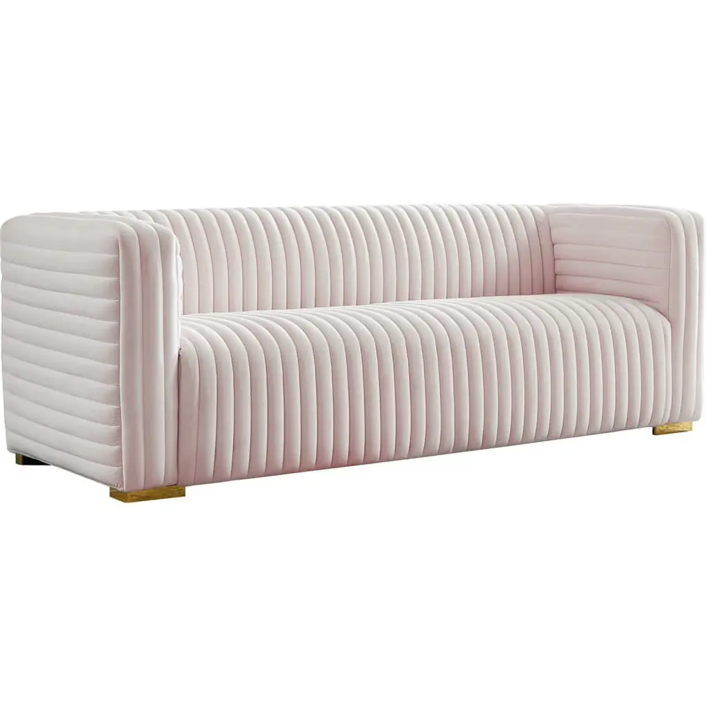 Meridian Furniture Ravish Pink Velvet Sofa Statement Living Room Piece