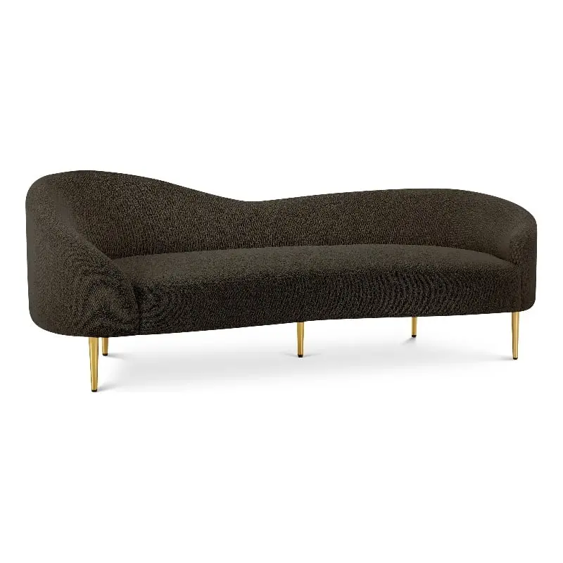 Meridian Furniture Ritz Boucle Fabric & Metal Sofa Brown and Gold - Stylish Living Room Sofa