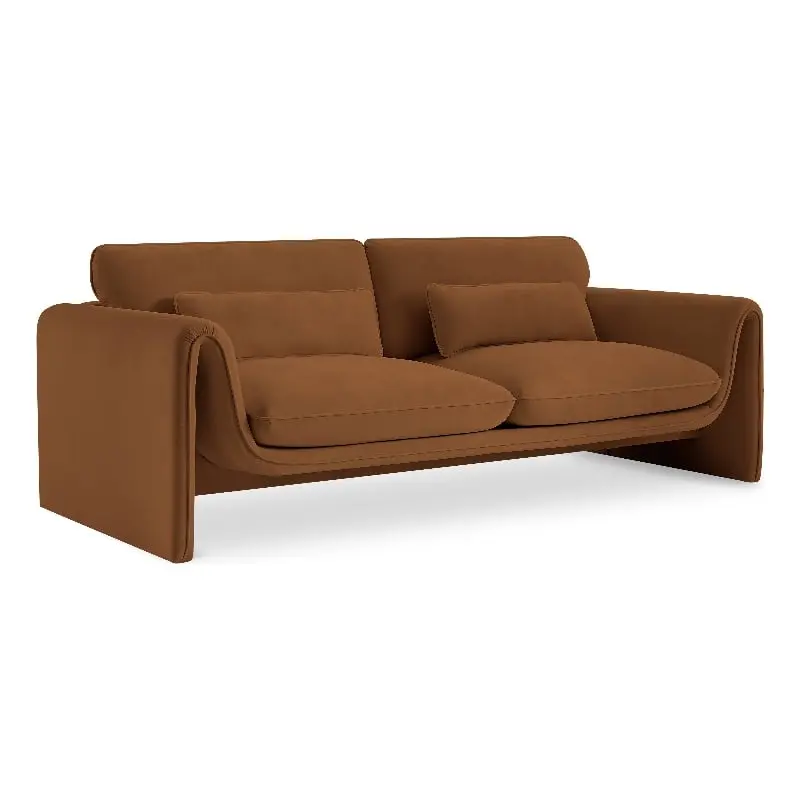 Meridian Furniture Sloan Saddle Velvet Fabric Sofa Elegant Living Room