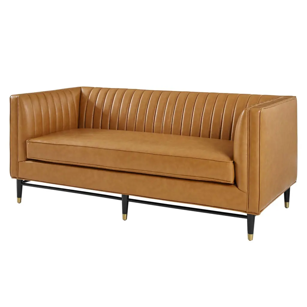 Modern Contemporary Faux Vegan Leather Loveseat Tan Lounge