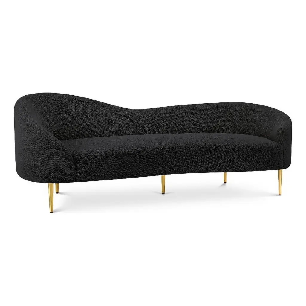 Pemberly Row Contemporary Boucle Fabric & Metal Sofa Black and Gold - Modern Luxury Sofa