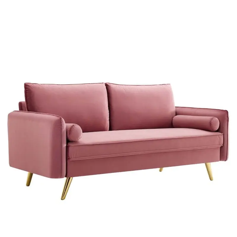 Pemberly Row Contemporary Performance Velvet Upholstered Sofa Dusty Rose