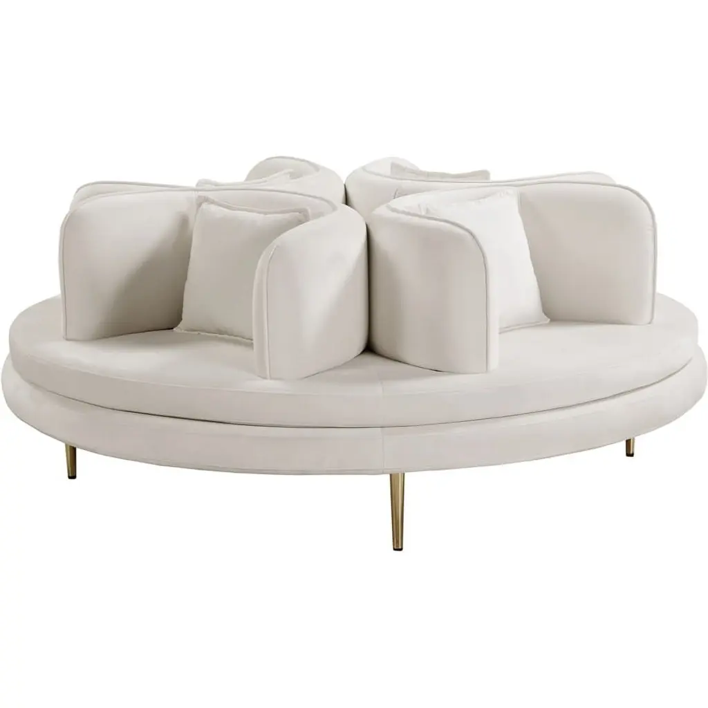 Pemberly Row Contemporary Velvet Cream Roundabout Sofa Iron Legs