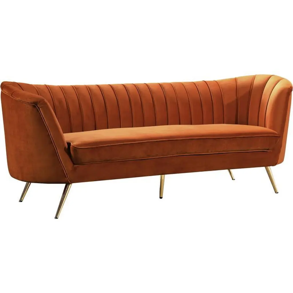 Pemberly Row Modern Cognac Velvet Sofa Mahogany Contemporary Living Room