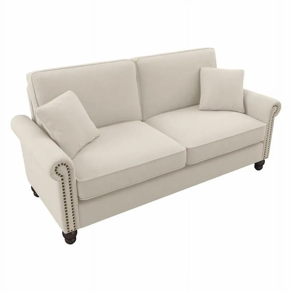Pemberly Row Modern Contemporary 73W Sofa Cream Herringbone Fabric